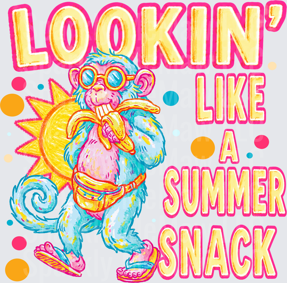 Lookin' Like A Summer Snack Colorful Monkey with Sunglasses and Sun DTF Transfer