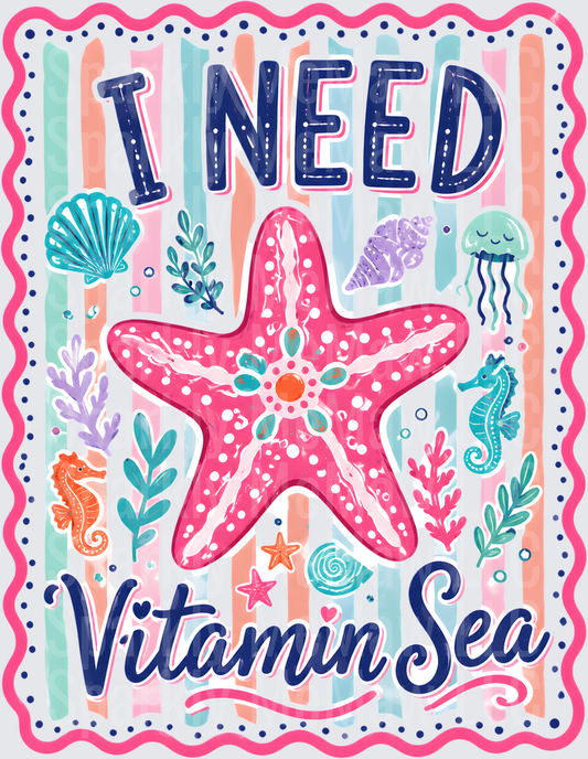 I Need Vitamin Sea Pink Starfish Ocean Life UV DTF Decal