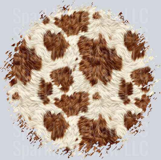 Brown and White Cowhide Fur Pattern with Distressed Edges UV DTF Decal