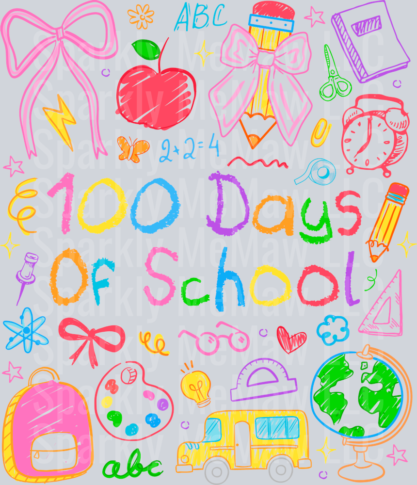 100 Days of School Doodles UV DTF 10 inch element