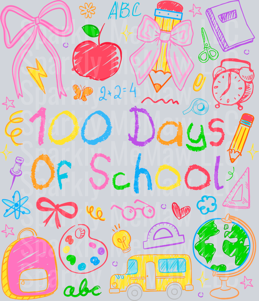 100 Days of School Doodles UV DTF 10 inch element