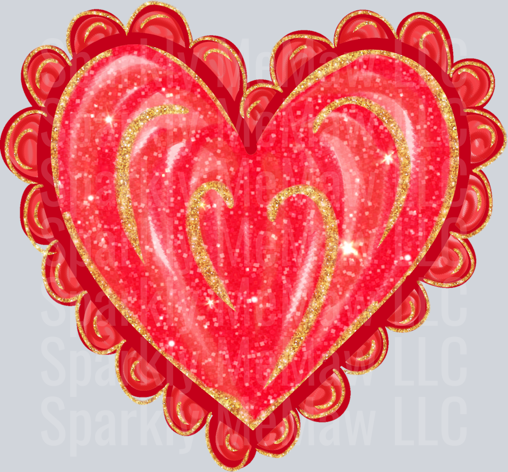 glitter valentine ruffle heart UV DTF Decal