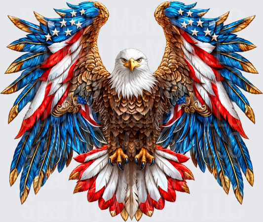 Patriotic Bald Eagle American Flag DTF Transfer for Fabrics
