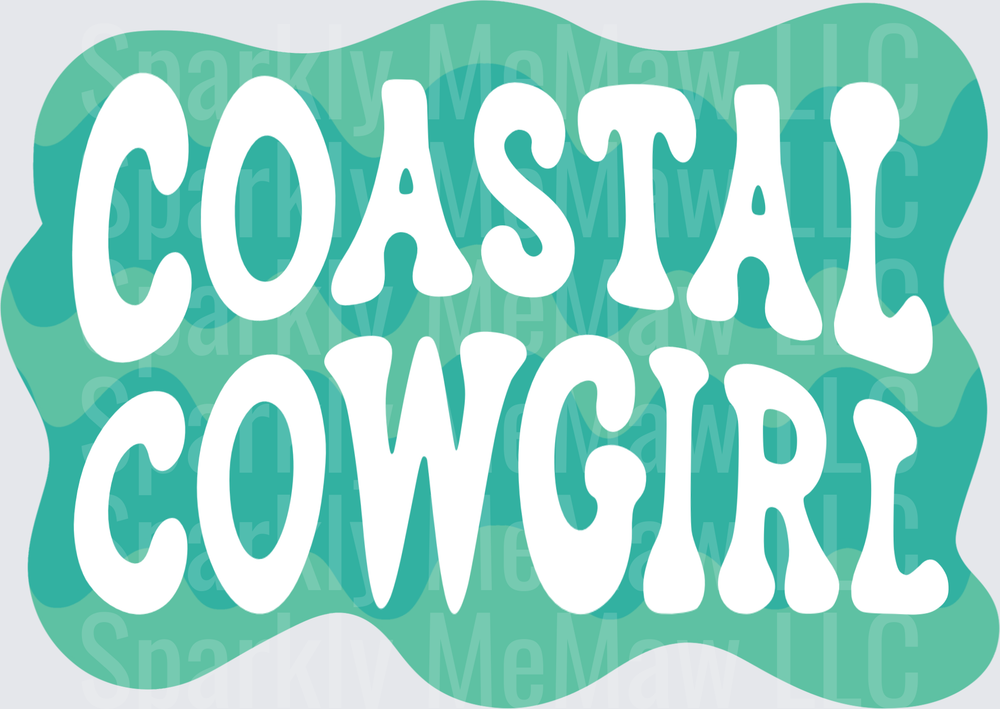 Coastal Cowgirl Turquoise Western Typography UV DTF Decal