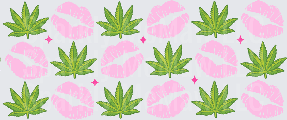 Cannabis Leaves Pink Lips Kiss Pattern This is a UV DTF 16 OZ Wrap