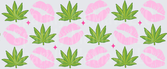 Cannabis Leaves Pink Lips Kiss Pattern This is a UV DTF 16 OZ Wrap