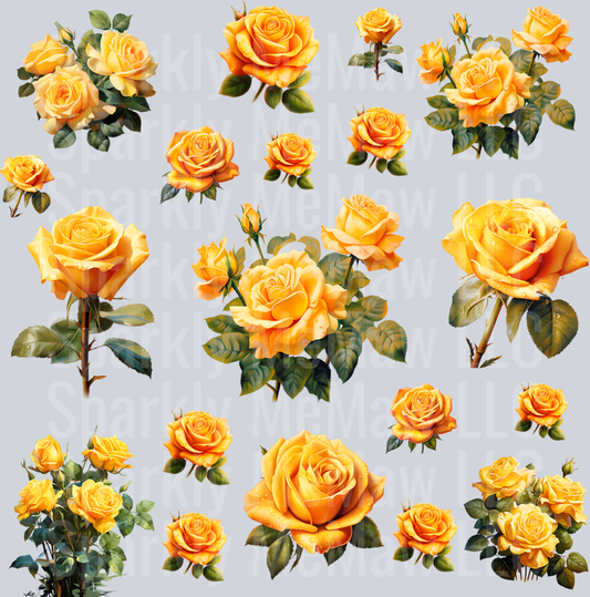 Realistic Yellow Roses 10x10 UV DTF Element Sheet