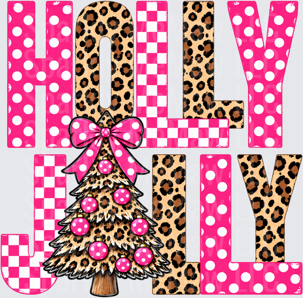 Holly Jolly Leopard Pink Christmas DTF Transfer for Fabrics
