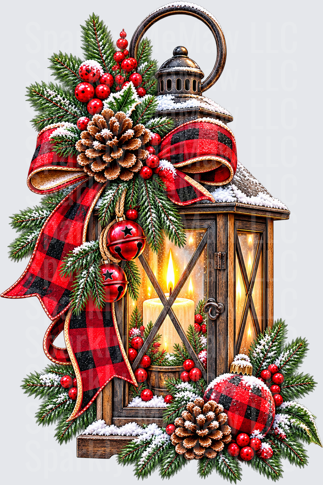Rustic Christmas Lantern Buffalo Plaid is a UV DTF Decal
