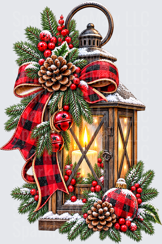 Rustic Christmas Lantern Buffalo Plaid is a UV DTF Decal
