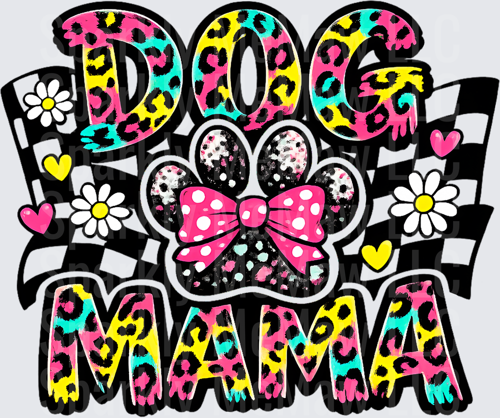 Dog Mama Colorful Leopard Print with Paw and Bow UV DTF Decal