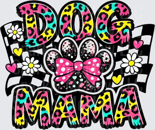 Dog Mama Colorful Leopard Print with Paw and Bow UV DTF Decal