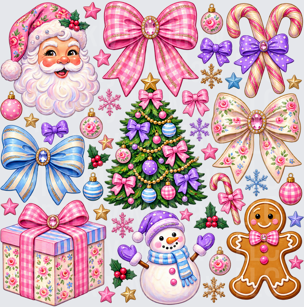 Coquette Christmas Holiday Icons 10x10 UV DTF Cut/Peel/Stick Sheet