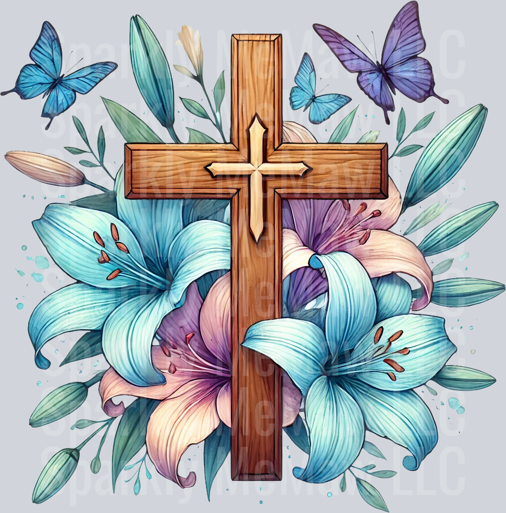 floral cross lilies 3 Clip Art UV DTF Decal
