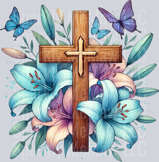 floral cross lilies 3 Clip Art UV DTF Decal