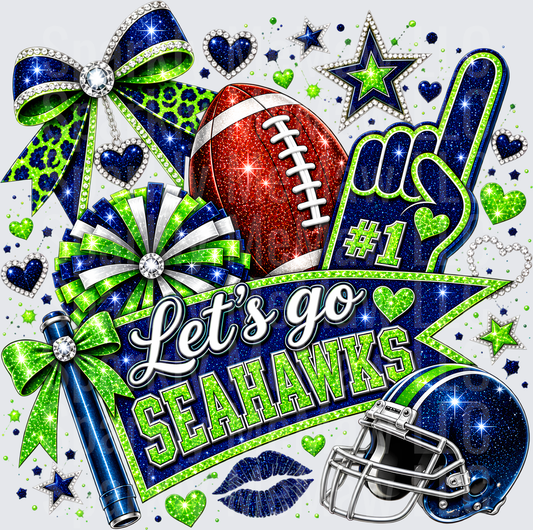 Let's Go Seahawks Glitter Fan UV DTF Decal