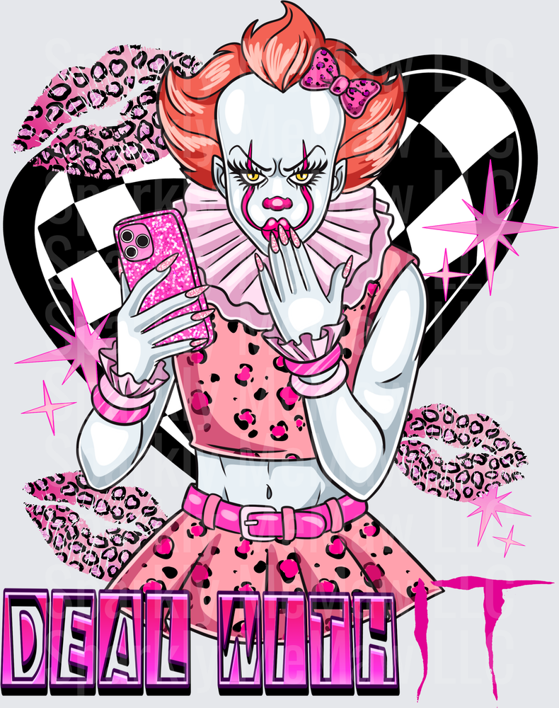 Pennywise IT Clown Pink Girly Aesthetic Deal With It Pose DTF Transfer for Fabric