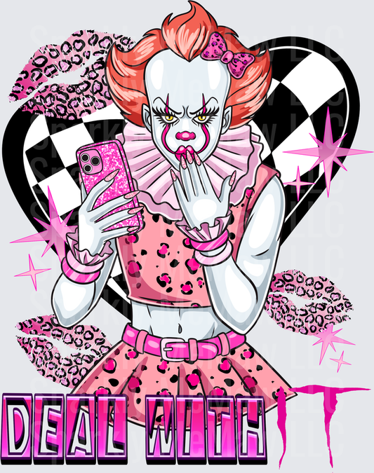 Pennywise IT Clown Pink Girly Aesthetic Deal With It Pose DTF Transfer for Fabric