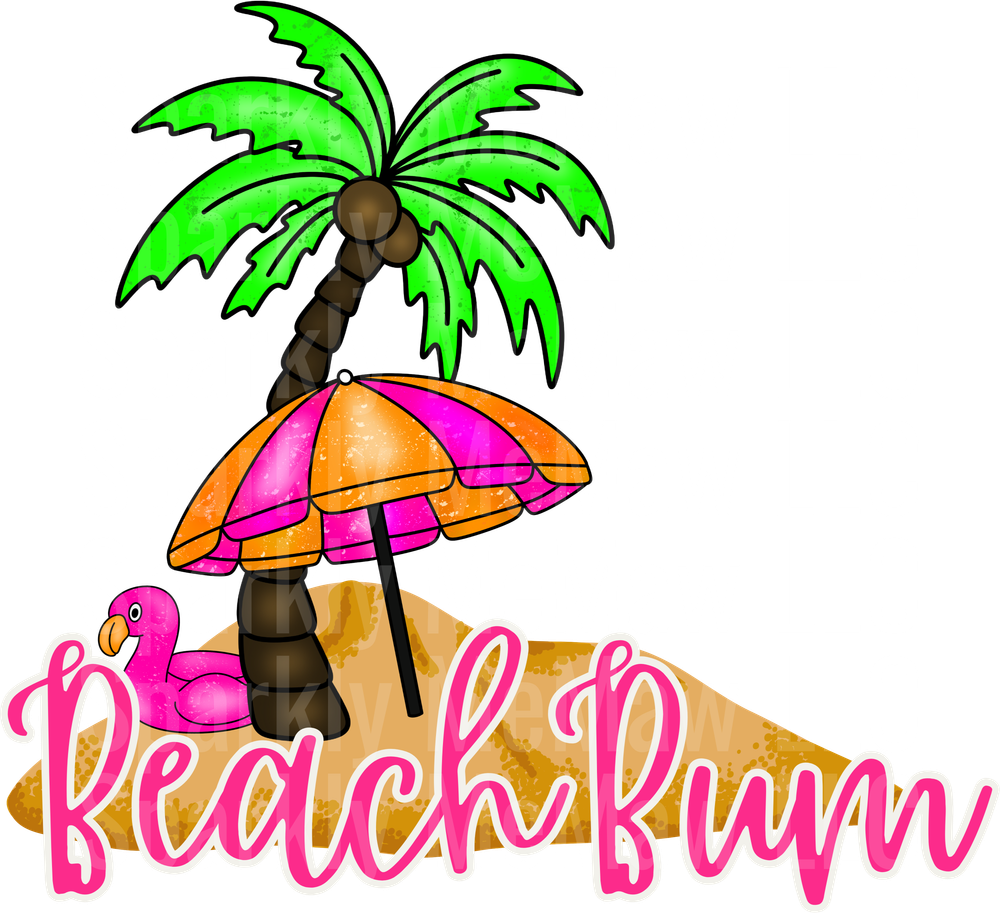 Beach Bum Tropical Paradise Palm Tree Umbrella Flamingo Float UV DTF Decal