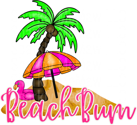 Beach Bum Tropical Paradise Palm Tree Umbrella Flamingo Float UV DTF Decal