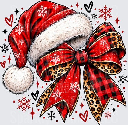 Red Santa Hat Leopard Bow UV DTF Decal