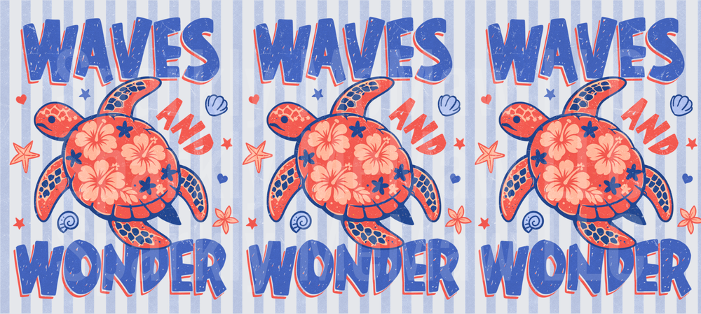 UV DTF 16 oz Wrap Sea Turtle with Hibiscus Flowers Waves and Wonder Beach Design