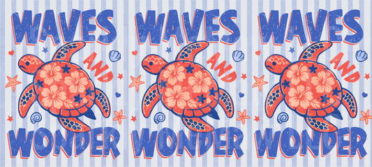 UV DTF 16 oz Wrap Sea Turtle with Hibiscus Flowers Waves and Wonder Beach Design