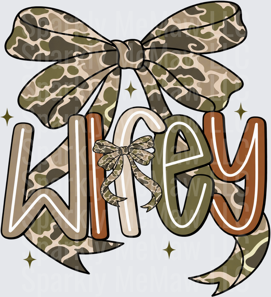 Camo Wifey Bow Design UV DTF Decal