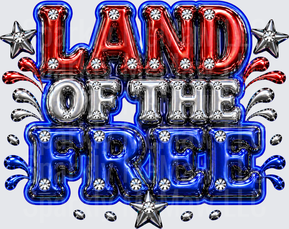 Land of the Free Patriotic Balloon Letters DTF Transfer for Fabric