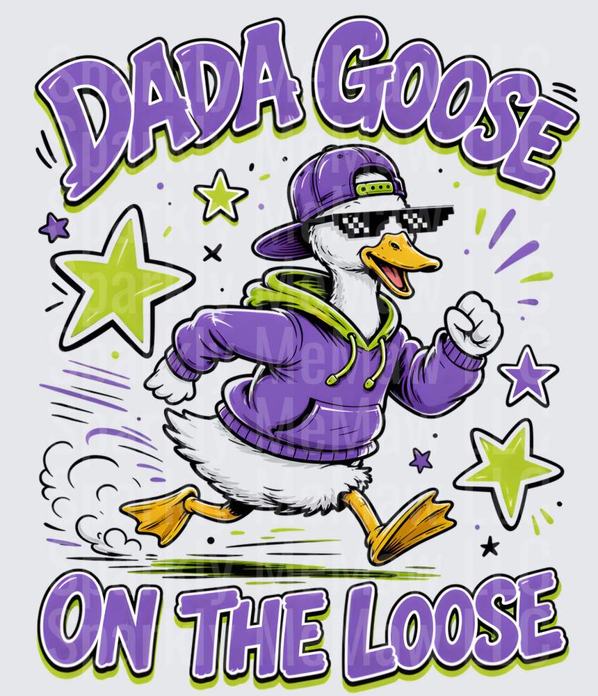 Dada Goose On The Loose Cool Duck with Sunglasses and Purple Hoodie UV DTF Decal