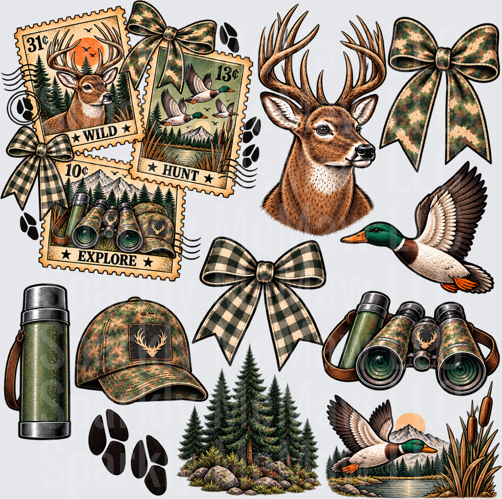 Wild Hunt Camo Bow Elements is a 10X10 uv dtf full sheet