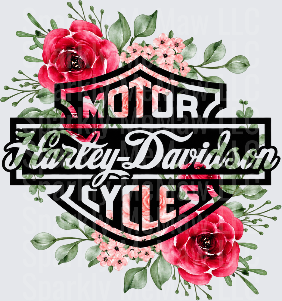 Harley-Davidson Floral Bar Shield is a DTF Transfer for Fabrics