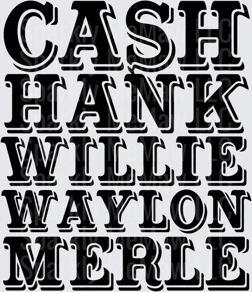 Cash Hank Willie Waylon Merle DTF Transfer for Fabrics
