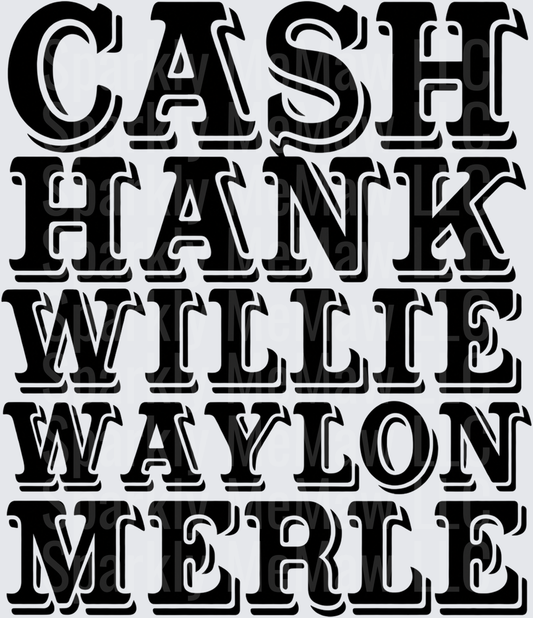 Cash Hank Willie Waylon Merle DTF Transfer for Fabrics