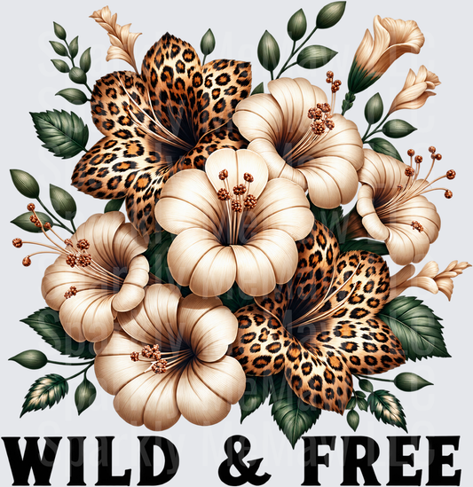 Wild & Free Leopard Floral Bouquet DTF Transfer for Fabrics