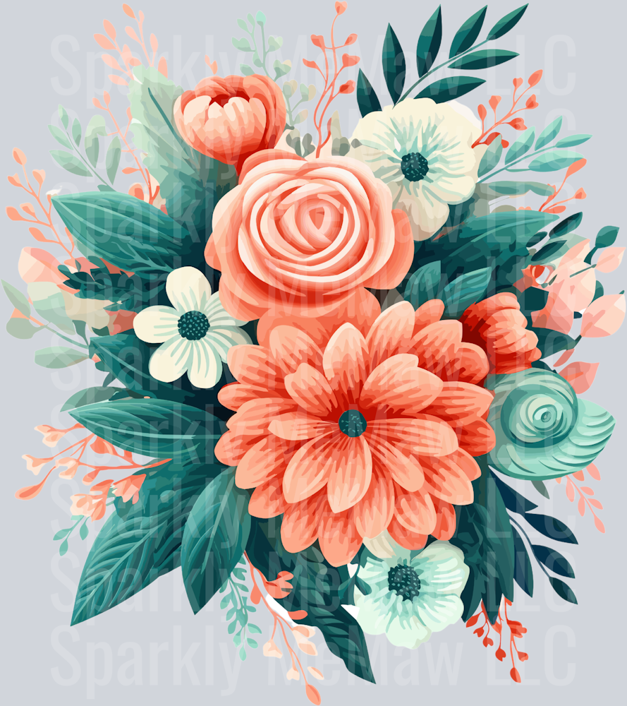 14 Teal and Coral Clip Art UV DTF Decal