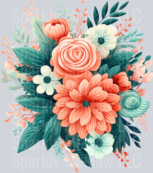 14 Teal and Coral Clip Art UV DTF Decal