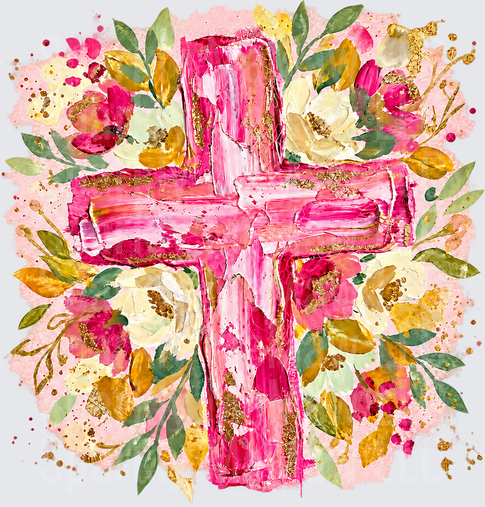Pink Floral Cross UV DTF Decal