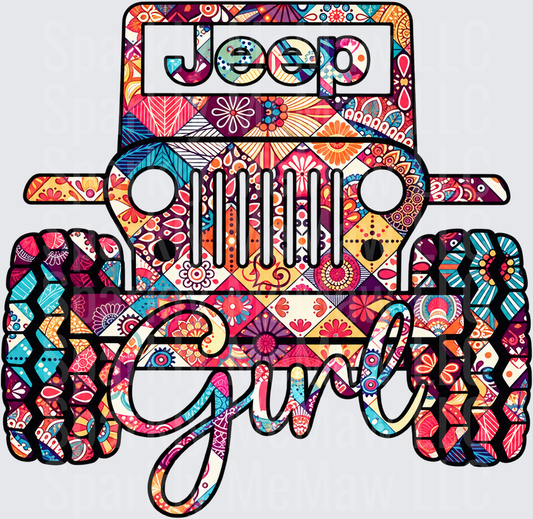 Jeep Girl Boho Mandala DTF Transfer for Fabrics