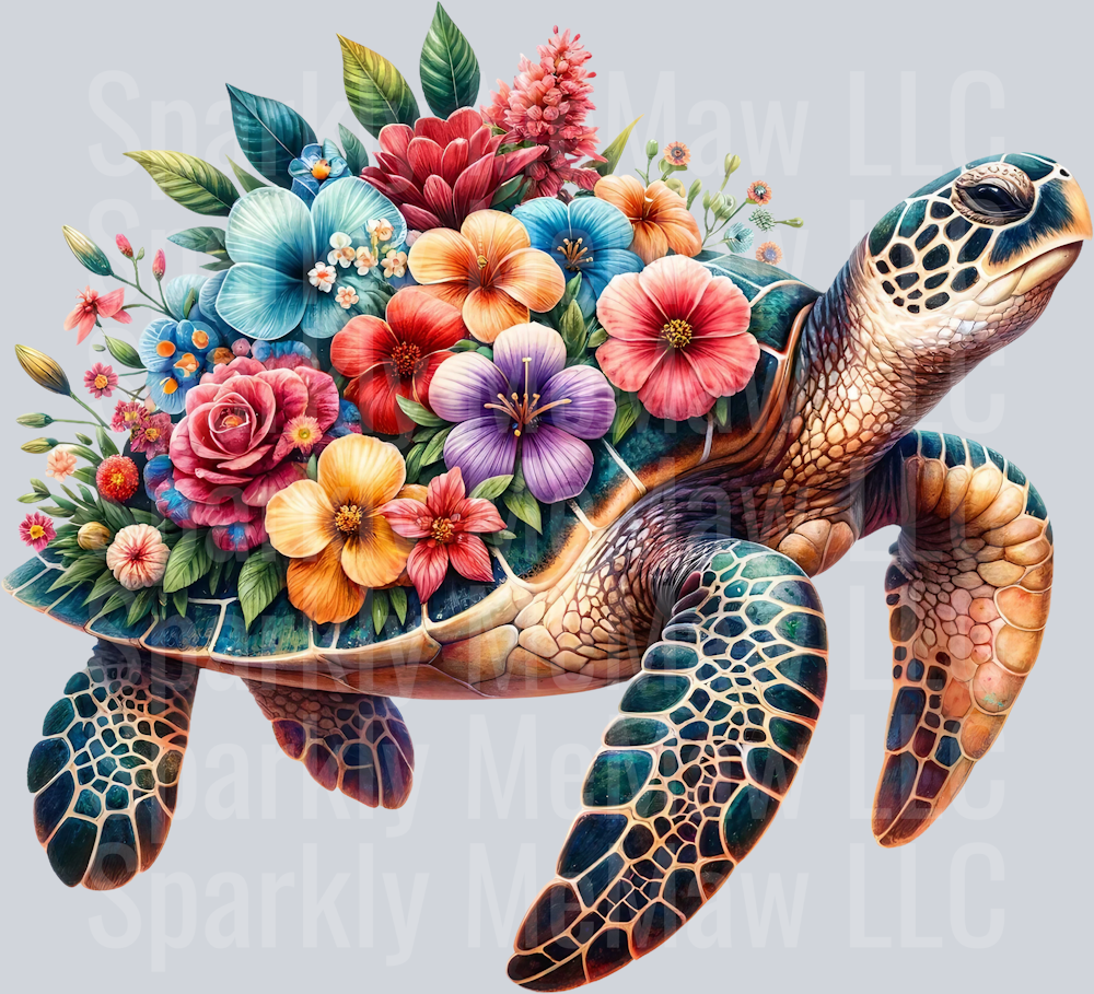 floral turtle 17 Clip Art UV DTF Decal