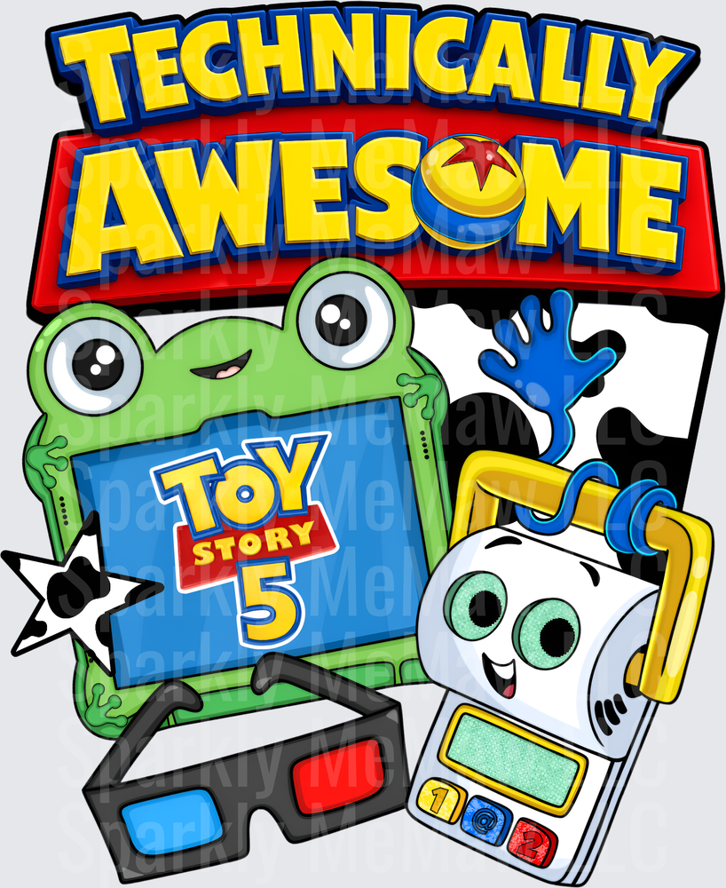 Technically Awesome Toy Story 5 Gaming Setup with 3D Glasses UV DTF Decal