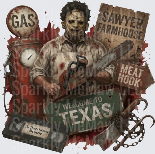 Leatherface Texas Chainsaw Massacre Sawyer Farmhouse Welcome To Texas Horror Collage UV DTF Decal