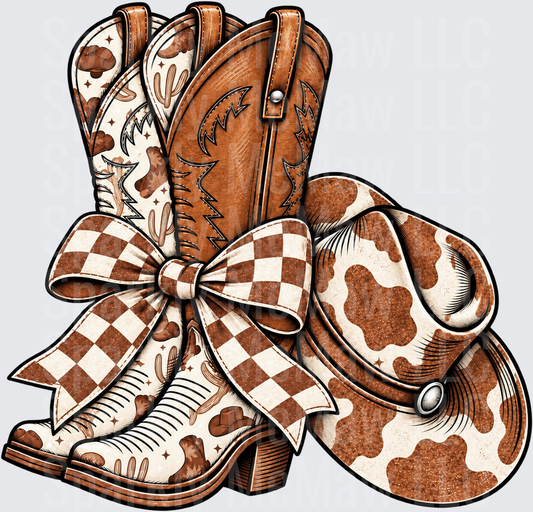 Western Boots Hat Bow UV DTF Decal