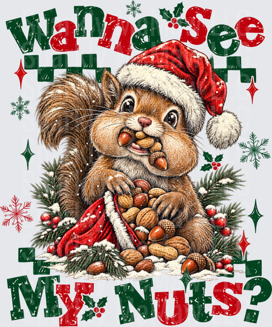 Wanna See My Nuts Squirrel Christmas DTF Transfer for Fabrics