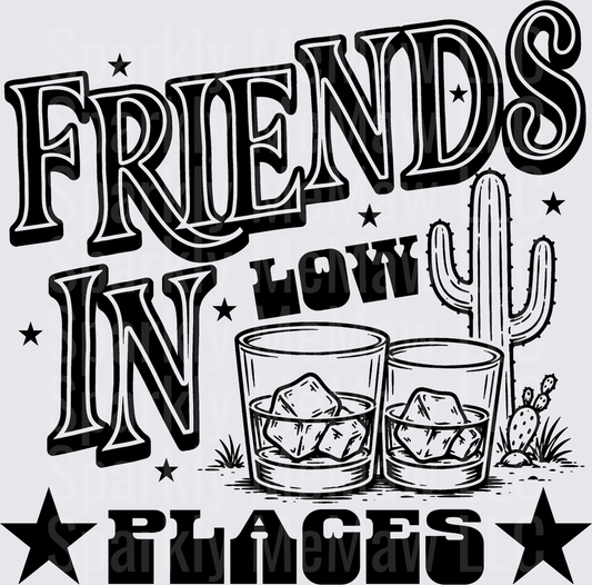 Friends in Low Places Western Whiskey Glasses Cactus Stars Design UV DTF Decal
