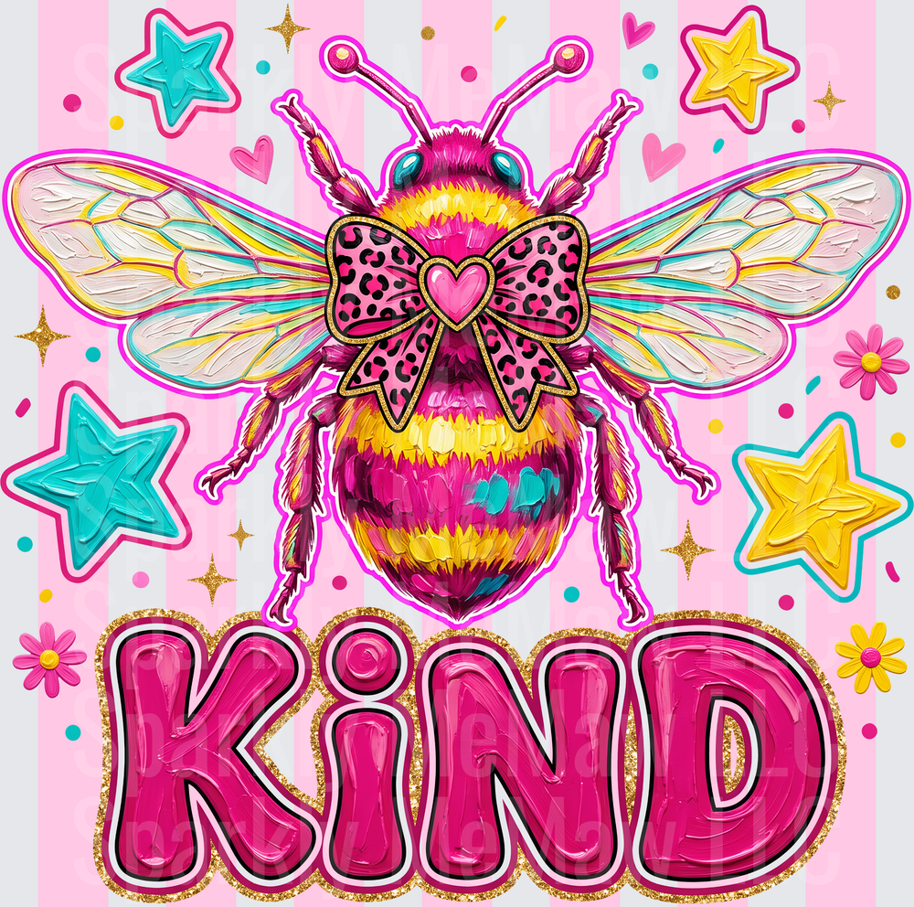 Kind Bee with Leopard Print Bow and Stars UV DTF Decal