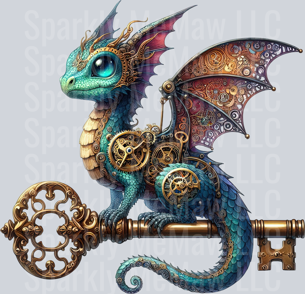 48 Steampunk Dragon UV DTF Clip Art Decal