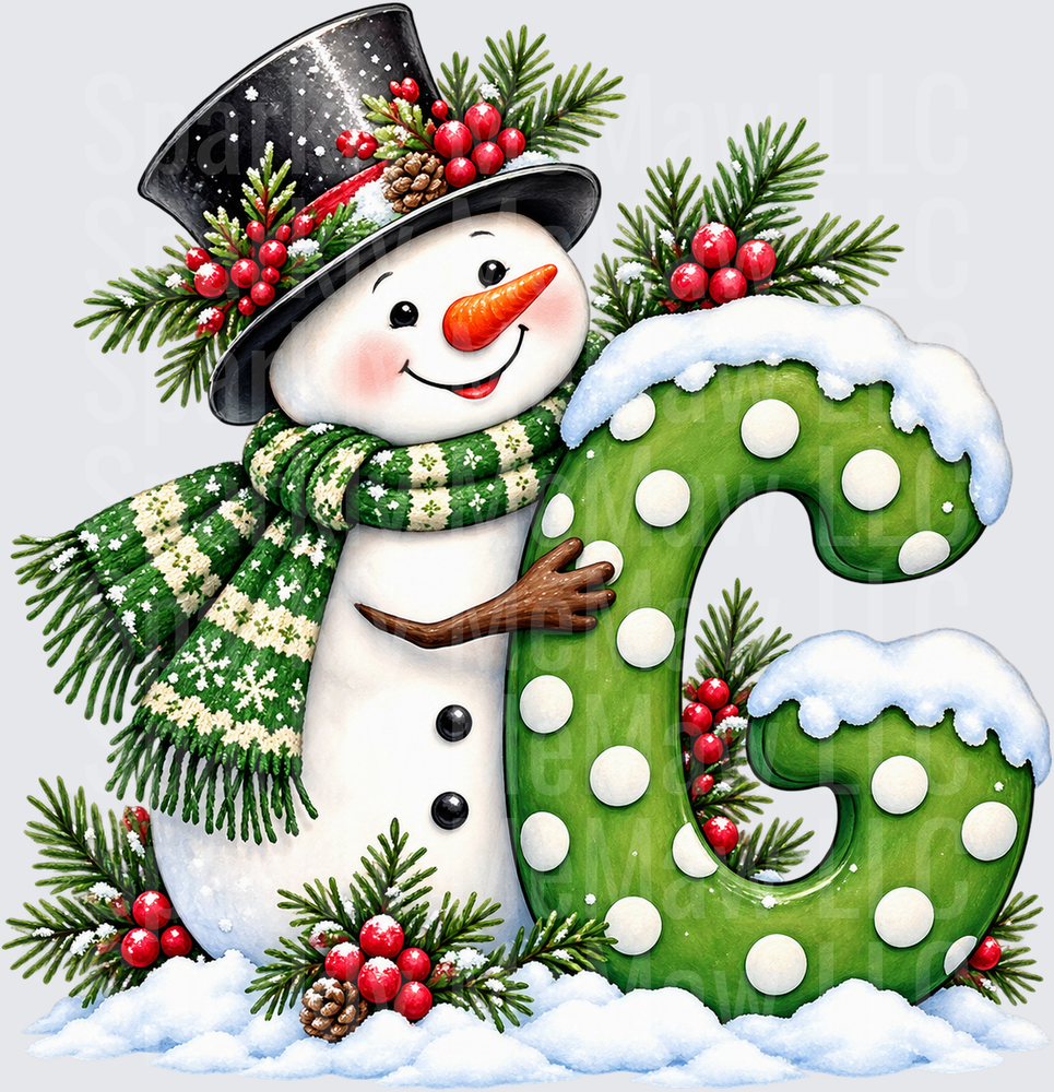 Snowman Letter G Christmas DTF Transfer for Fabrics