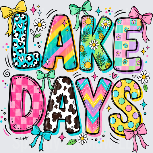 Lake Days Colorful Patterned Letters with Bows and Daisies UV DTF Decal
