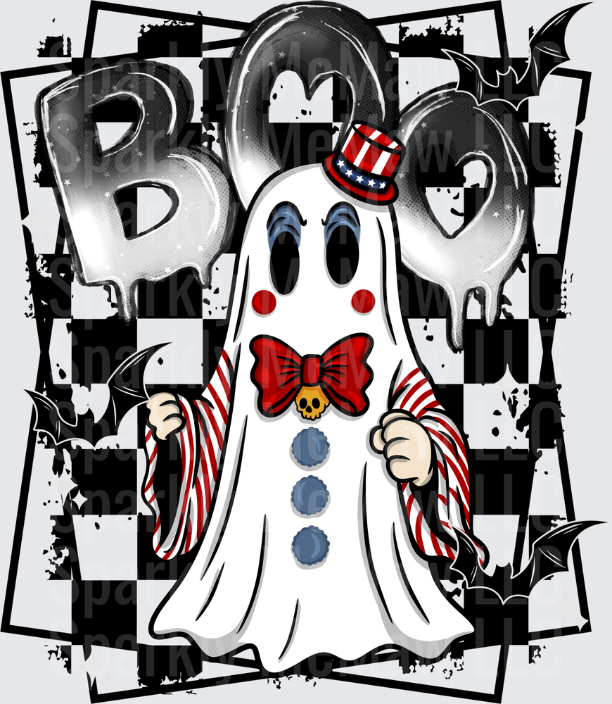 Patriotic Halloween Ghost Boo UV DTF Decal